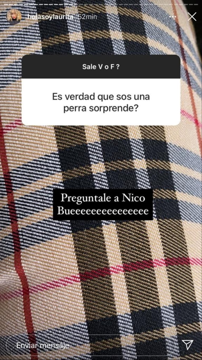 Muy pícara respuesta de Laurita Fernández cuando le preguntaron si es una "perra": "Preguntale a Nico"