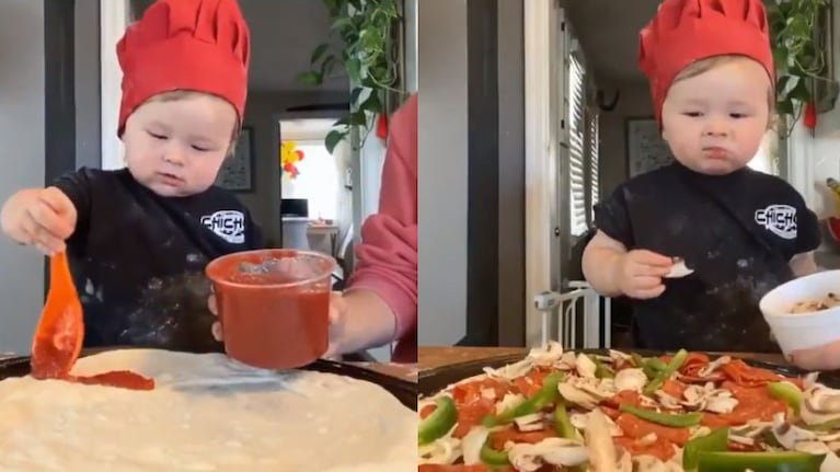 Muy tierno: un bebé amasa pizza y se hace viral.