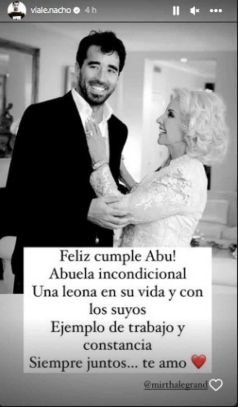 Nacho Viale dedicó a Mirtha Legrand un conmovedor mensaje por su cumpleaños: "Una leona en su vida"