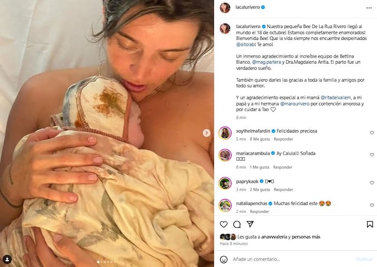 Nació Bee, la segunda hija de Calu Rivero y Aito de la Rúa (Foto: Captura Instagram /lacalurivero)