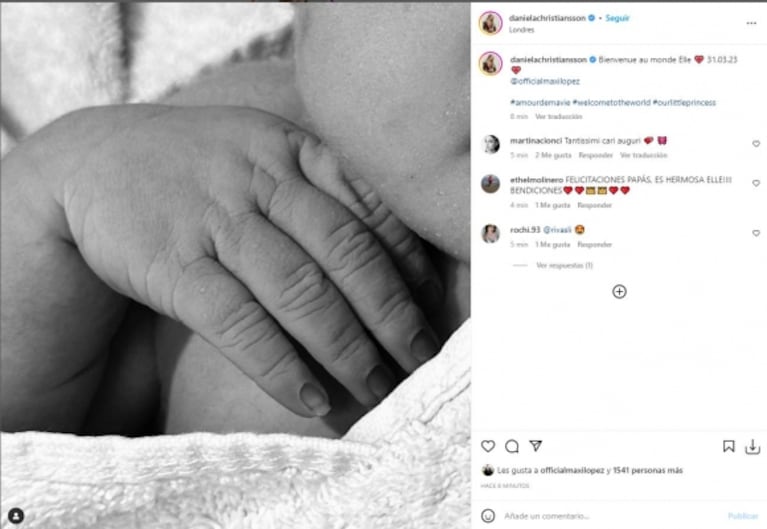 Nació Elle, la hija de Maxi López y Daniela Christiansson: "Bienvenida al mundo"