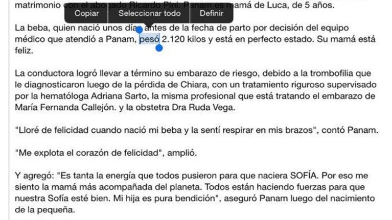 Nació Sofia, la hija de Panam: "Lloré de felicidad cuando nació mi beba y la sentí respirar en mis brazos" (Foto: Twitter)