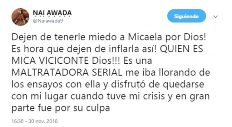 Nai Awada, implacable contra Mica Viciconte: "Es una maltratadora serial y odio que haya sido mi reemplazo"