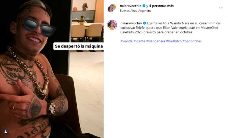 Naiara Vecchio reveló por qué L-Gante visitó a Wanda Nara (Instagram @naiaravecchio)