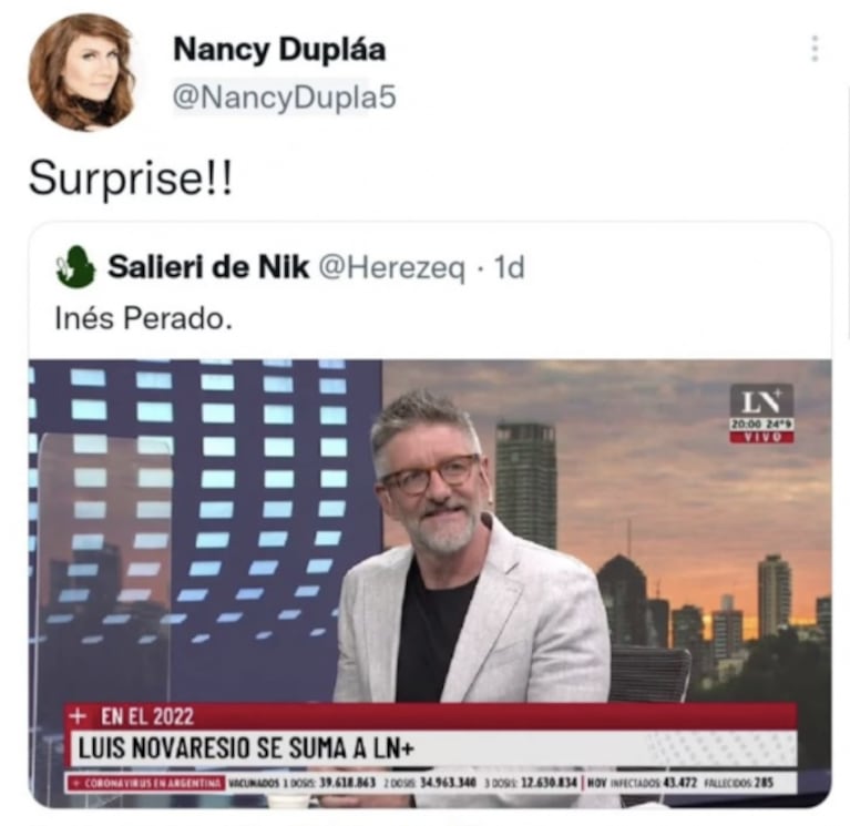 Nancy Dupláa cruzó a Luis Novaresio en Twitter y obtuvo una tremenda respuesta: "Re parecido a la censura"