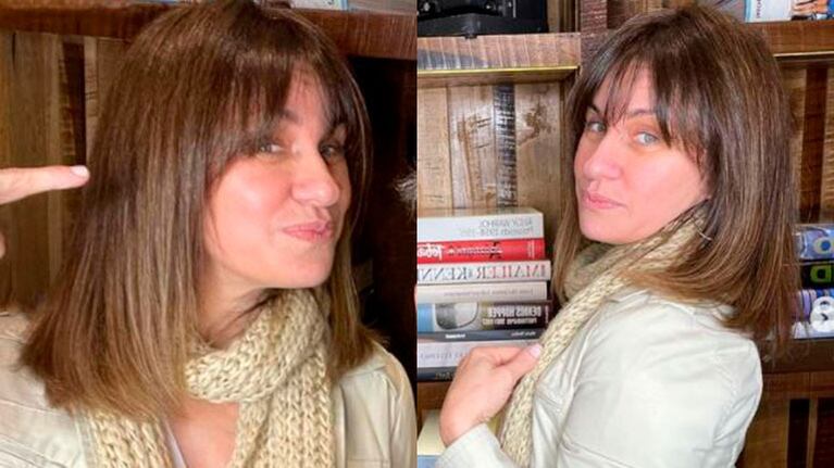 Nancy lució su corte carré más un flequillo recto y tupido abierto al medio.