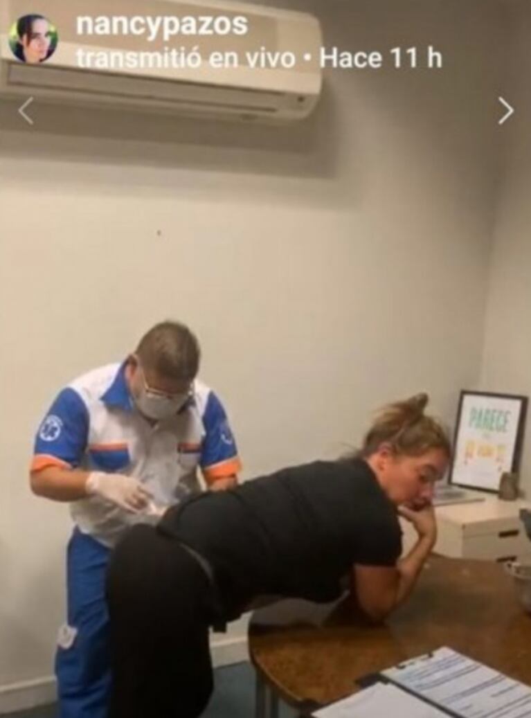 Nancy Pazos mostró en redes cómo un enfermero le dio una inyección en el ciático para aliviar su dolor