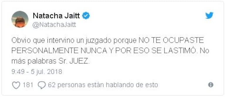 Natacha Jaitt apuntó contra Rial en Twitter tras el descargo del conductor sobre la internación de Morena