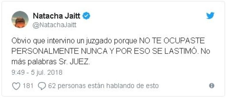 Natacha Jaitt apuntó contra Rial en Twitter tras el descargo del conductor sobre la internación de Morena