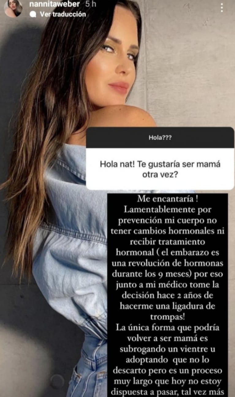 Natalie Weber explicó por qué no puede volver a quedar embarazada tras superar el cáncer: "Mi cuerpo no puede tener cambios hormonales"