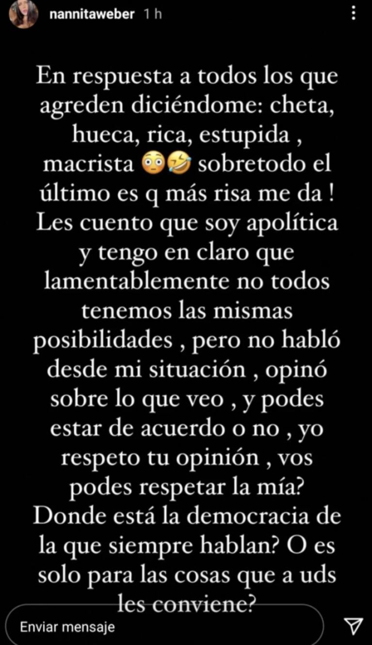 Natalie Weber explotó contra los haters que la critican en las redes sociales: "Me dicen cheta, hueca, rica y estúpida"