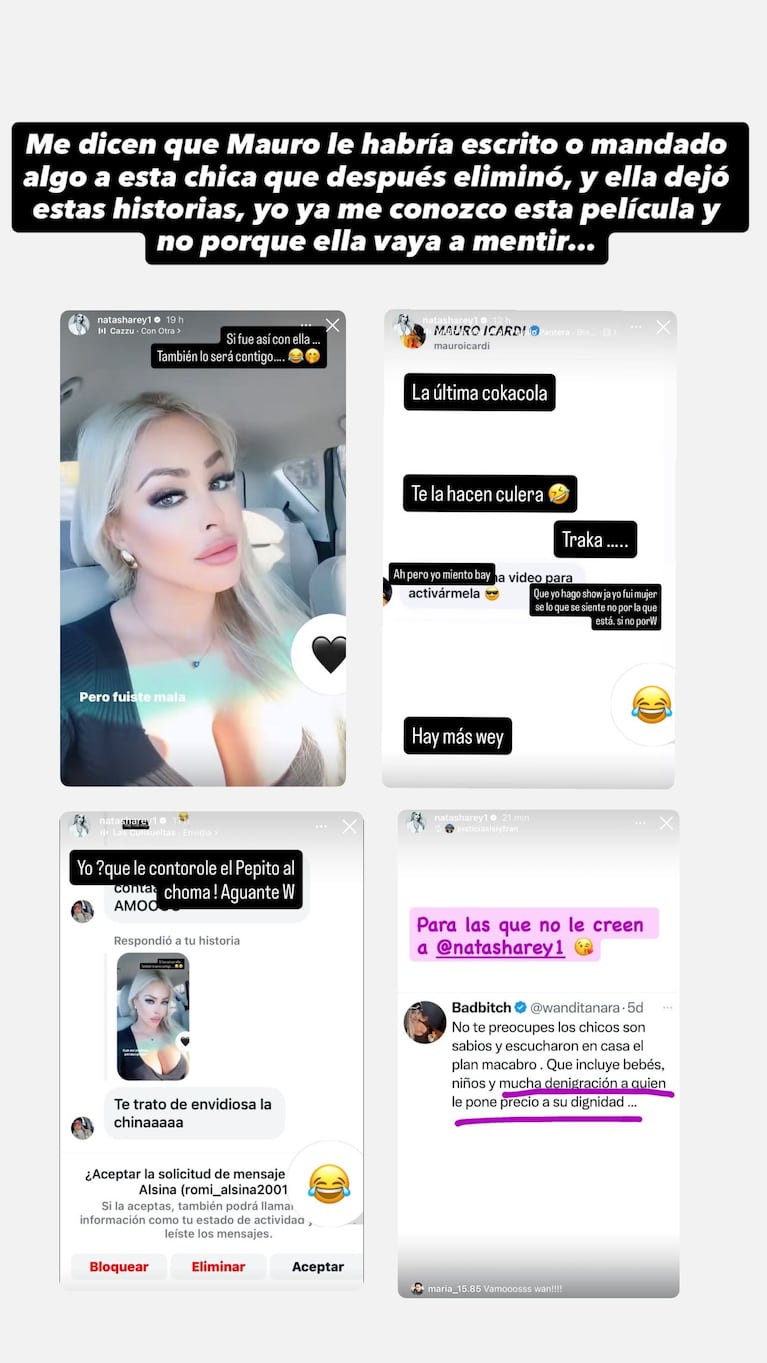 Natasha Rey reveló que Mauro icardi le escribe por Instagram | Créditos: Instagram @gossipeame