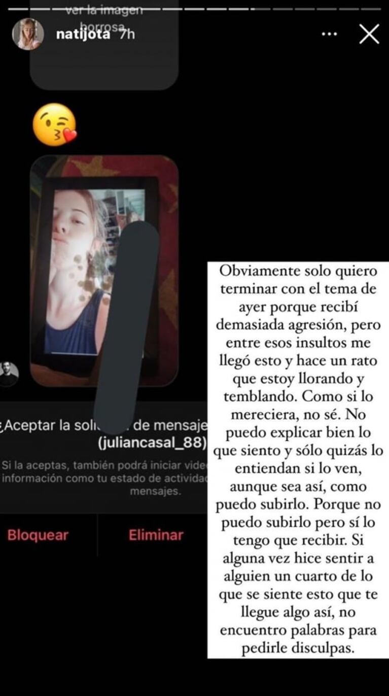 Nati Jota denunció aterrada que fue víctima del ciberacoso: “No entienden lo que es recibir algo así, estoy llorando y temblando”