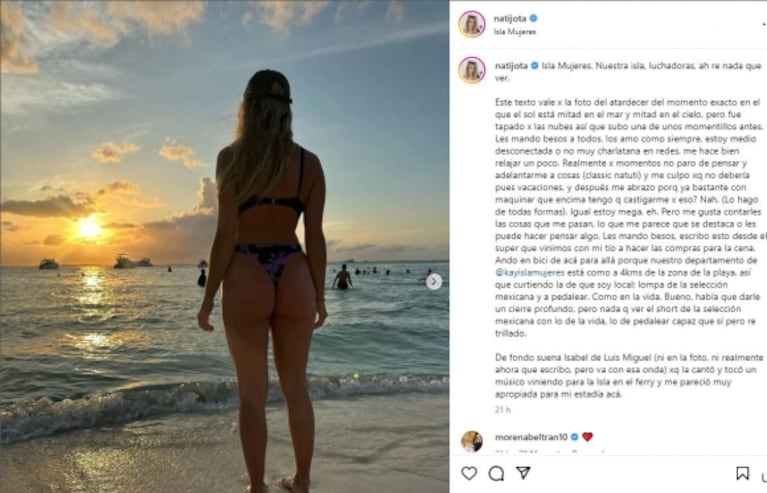 Nati Jota estrenó una microbikini en violeta y negro para ver el atardecer en la Isla Mujeres