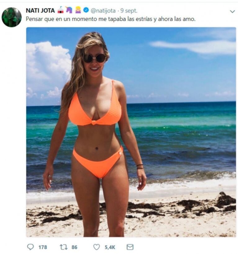 Nati Jota lució su cuerpo al natural: "Pensar que en un momento me tapaba las estrías y ahora las amo"