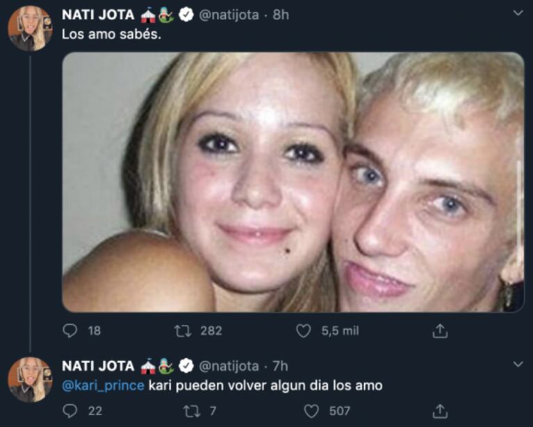 Nati Jota posteó una romántica foto retro de Karina la Princesita y el Polaco con un pedido: "¿Pueden volver?"