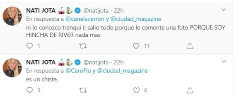 Nati Jota reaccionó tras la versión de 'coqueteo virtual' con el futbolista Julián Álvarez: "Ni lo conozco"