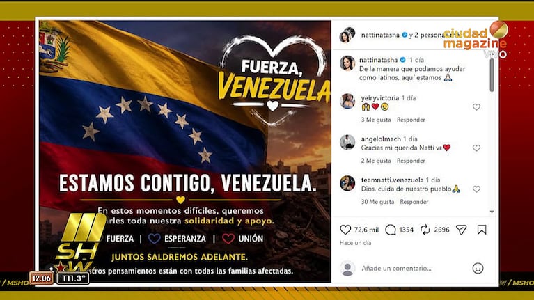 Nati Natasha se sumó a las ayudas por la tragedia de Venezuela (Foto: captura de Mshow).