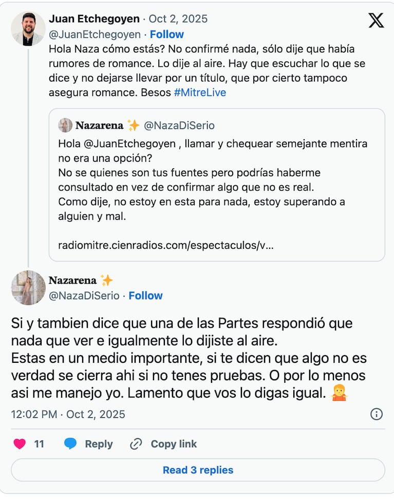 Nazarena Di Serio rompió el silencio y desmintió un romance con Peluca Brusca. Crédito: X
