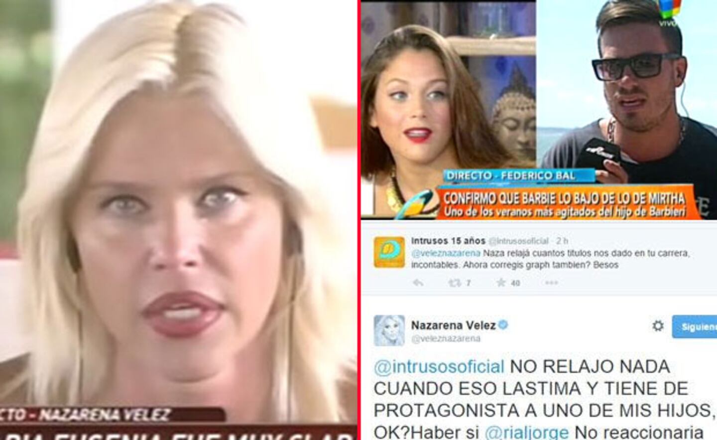 Nazarena, indignada en Twitter con Intrusos (Fotos: Web y captura). 