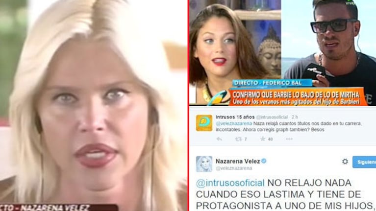 Nazarena, indignada en Twitter con Intrusos (Fotos: Web y captura).