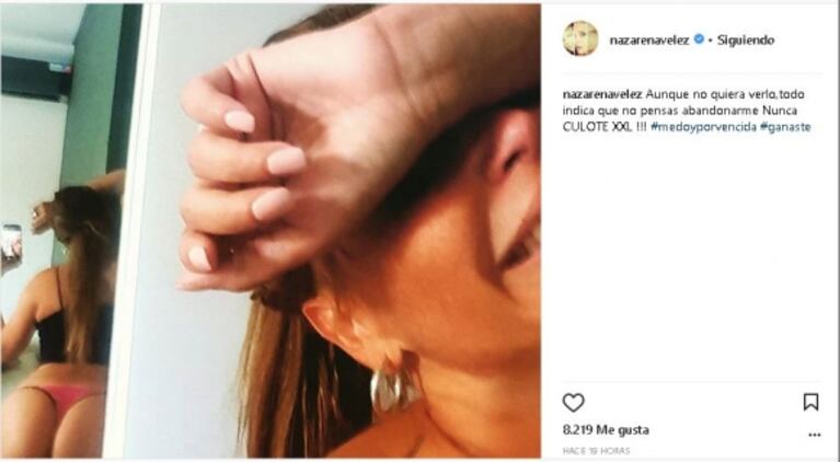 Nazarena Vélez bromeó sobre sus mega curvas: "¡No pensás abandonarme nunca culote XXL!"
