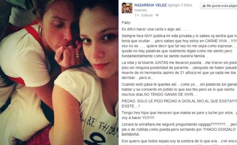 Nazarena Vélez junto a su hija y una estremecedora carta a Rodríguez (Fotos: Twitter y Facebook). 