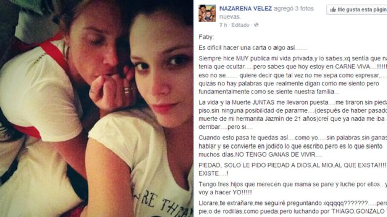 Nazarena Vélez junto a su hija y una estremecedora carta a Rodríguez (Fotos: Twitter y Facebook).