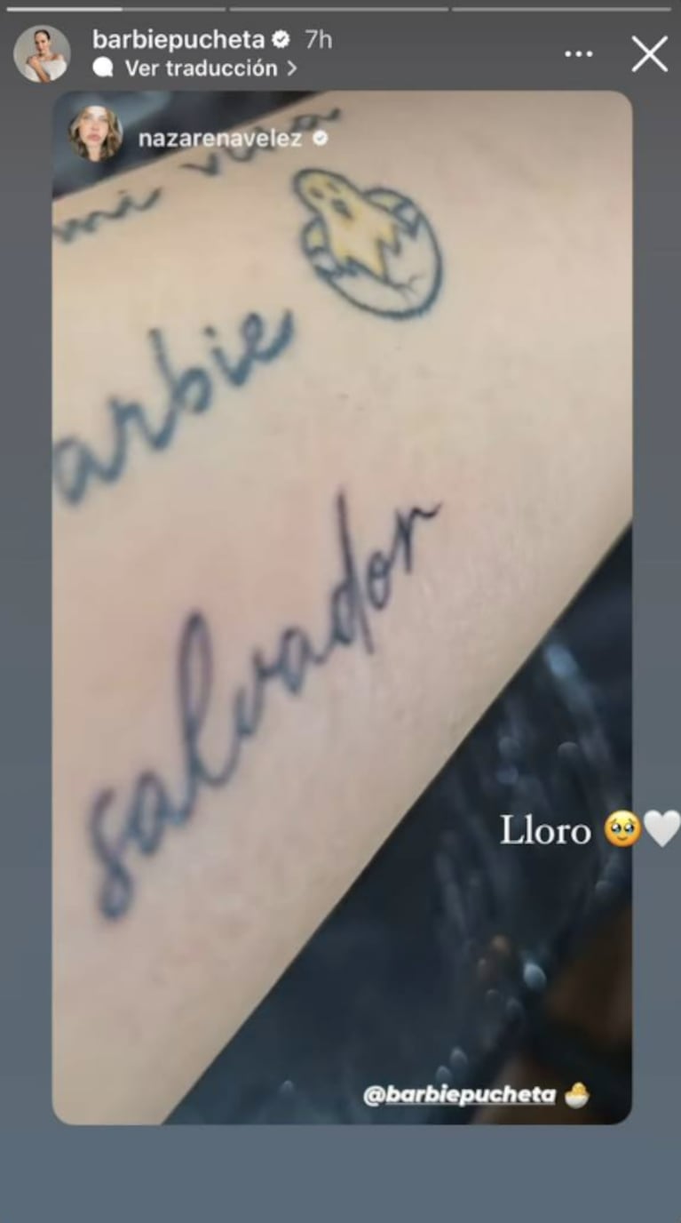 Nazarena Vélez se tatuó el nombre de su nieto y emocionó hasta las lágrimas a Barbie