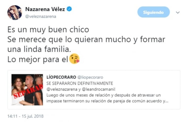 Nazarena Vélez, separada de Leandro Camani: "Después de Fabián, nunca más logré enamorarme"