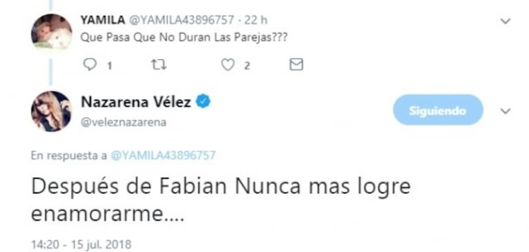 Nazarena Vélez, separada de Leandro Camani: "Después de Fabián, nunca más logré enamorarme"