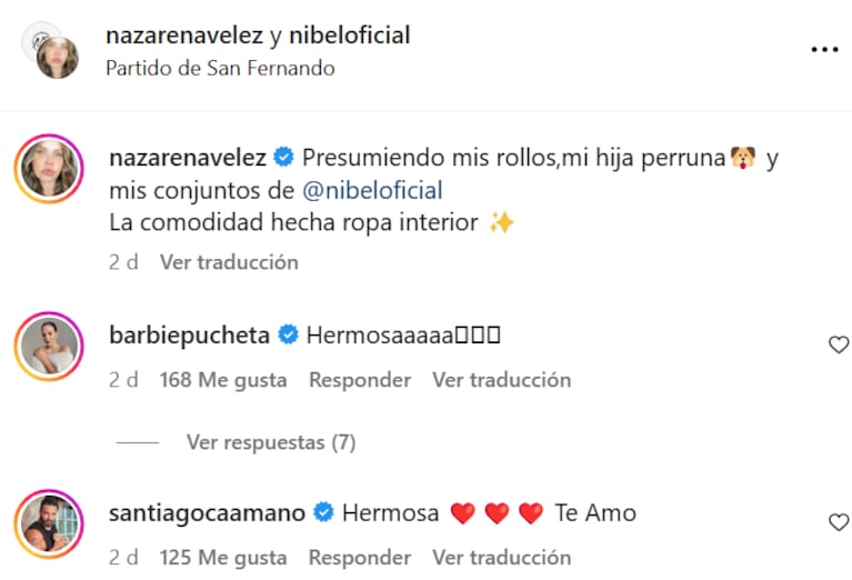 Nazarena Vélez sorprendió con fotos en ropa interior: “Presumiendo mis rollos”