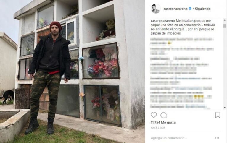 Nazareno Casero y una publicación que dio que hablar: "Me insultan porque me saqué una foto en un cementerio"