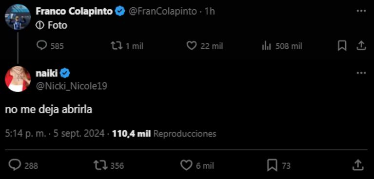 Nicki y Franco protagonizaron un llamativo ida y vuelta en redes.