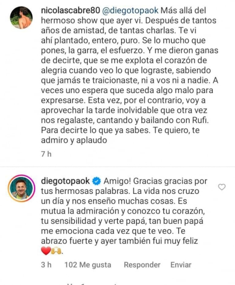 Nico Cabré le dedicó a Topa una foto retro y un dulce posteo por la amistad que los une