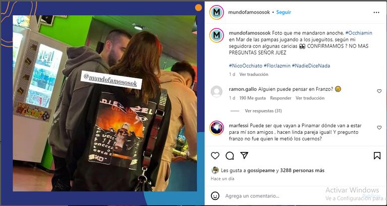 Nico Occhiato y Flor Jazmín Peña, infraganti en Mar de las Pampas.