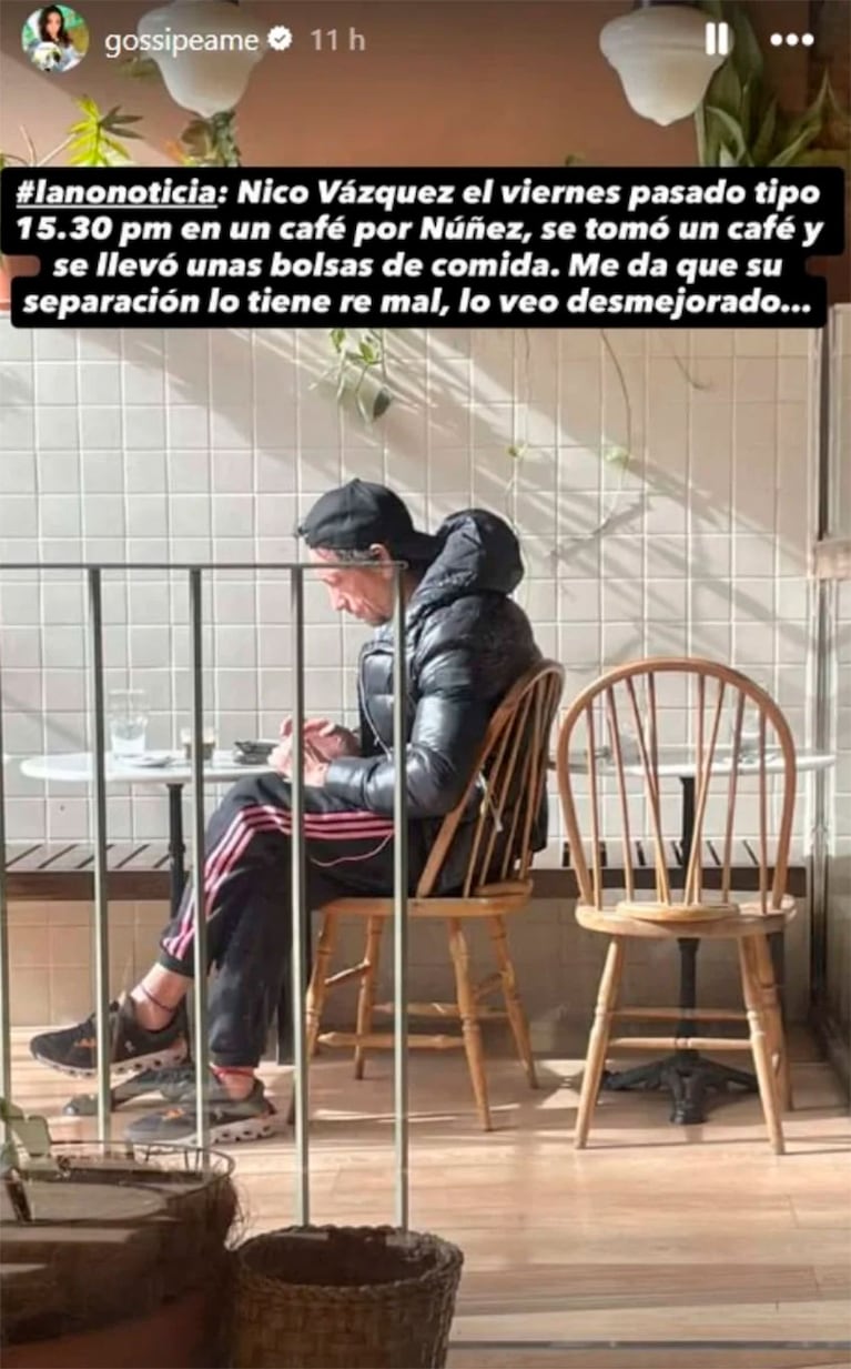 Nico Vázquez en su nuevo barrio tras la separación (Foto: captura de Instagram/@gossipeame).