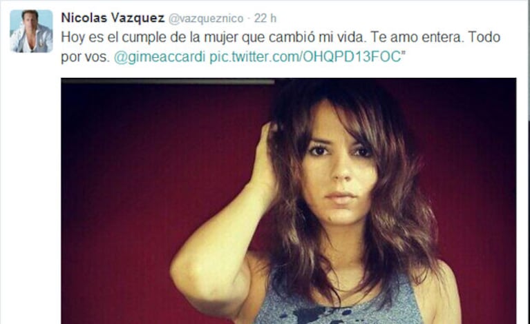 Nico Vázquez le dedicó un mensaje muy dulce a su novia  (Foto: Captura). 