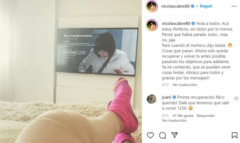 Nicolás Cabré fue operado de la rodilla: "Paré cuando el menisco dijo 'basta'"