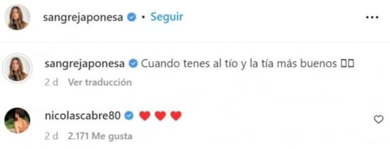 Nicolás Cabré le dejó un dulce comentario a la China Suárez