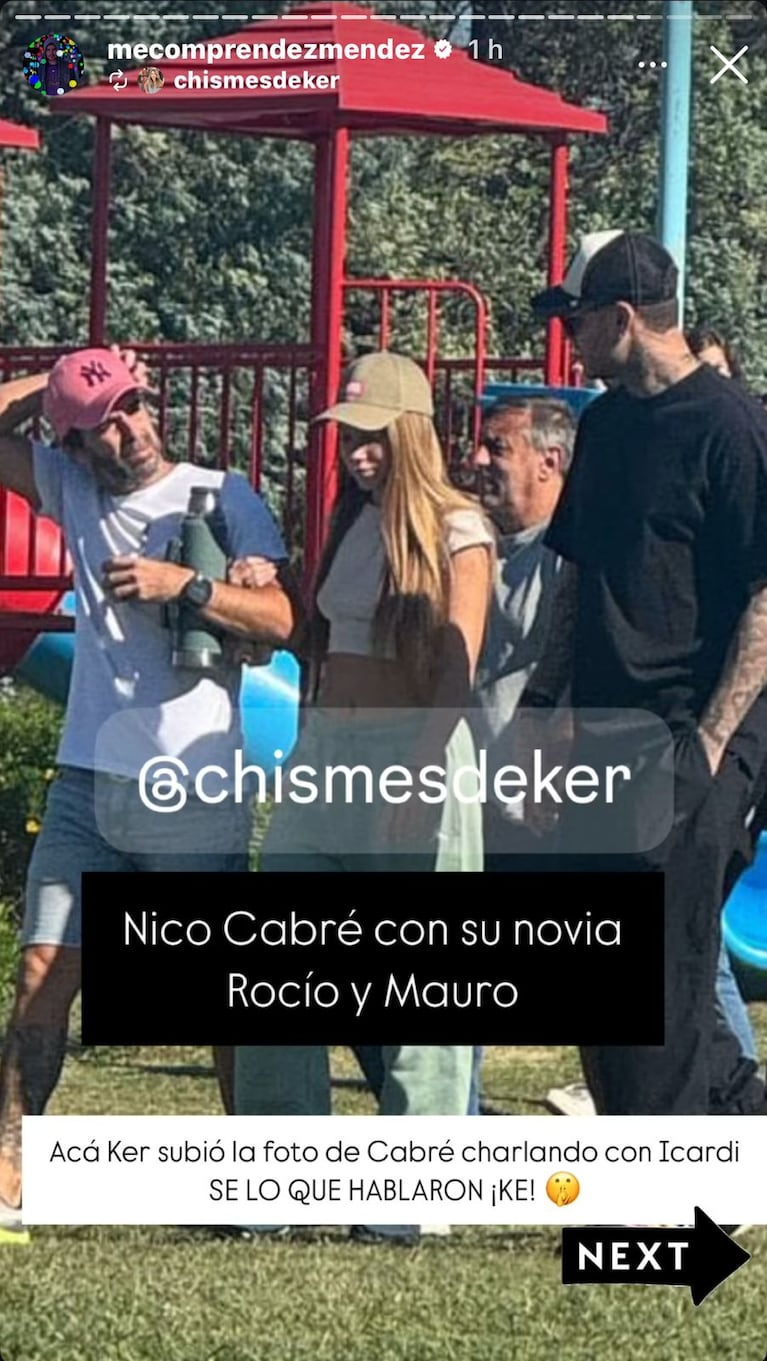 Nicolás Cabré, Rocío Pardo, la China Suárez y Mauro Icardi (Foto: Instagram/@mecomprendezmendez y @chismesdeker).