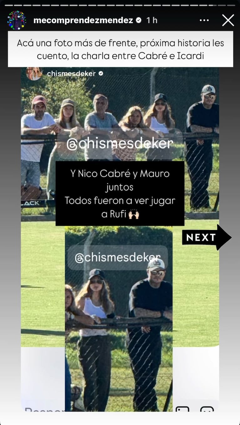 Nicolás Cabré, Rocío Pardo, la China Suárez y Mauro Icardi (Foto: Instagram/@mecomprendezmendez y @chismesdeker).