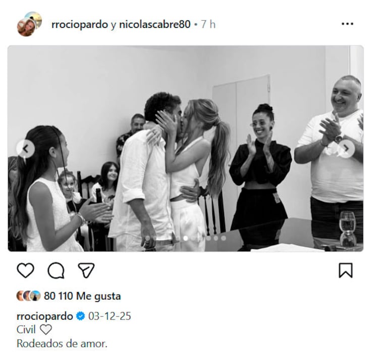 Nicolás Cabré y Rocío Pardo se casaron (Instagram)