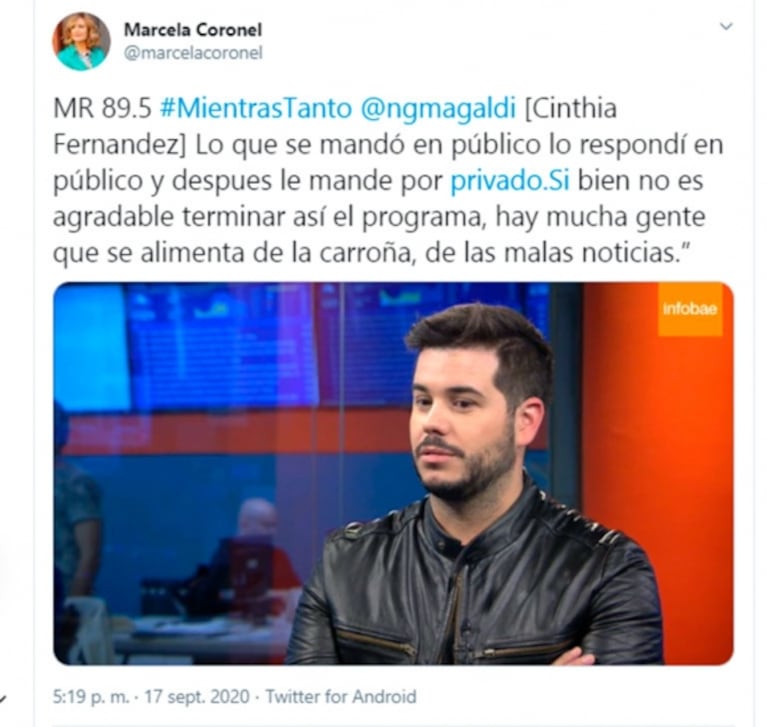 Nicolás Magaldi, apuntó fuerte contra Cinthia Fernández: "Hay mucha gente que se alimenta de la carroña"