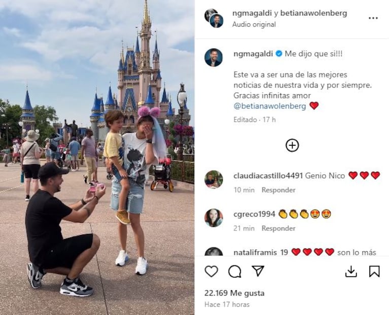 Nicolás Magaldi le pidió matrimonio a su pareja en Disney.