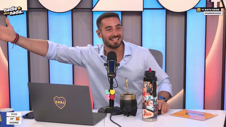 Nicolás Occhiato en el momento en que apareció Marcelo Tinelli en Luzu Tv (Foto: captura de Nadie Dice Nada).