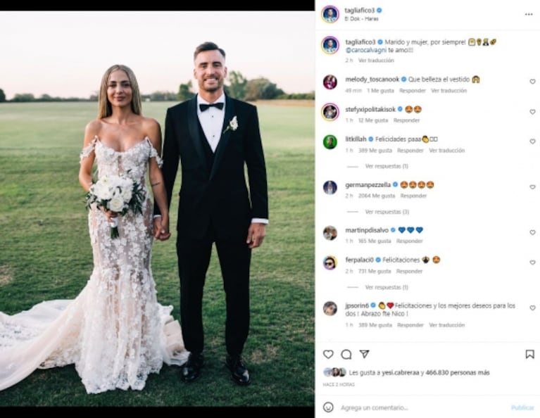 Nicolás Tagliafico habló tras su boda con Caro Calvagni: "Estuve más nervioso que marcando a Mbappé"