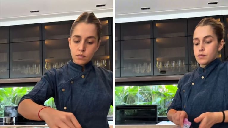 Nicolás Tagliafico y Caro Calvagni en la cocina de su casa de Canning. Crédito: Instagram.