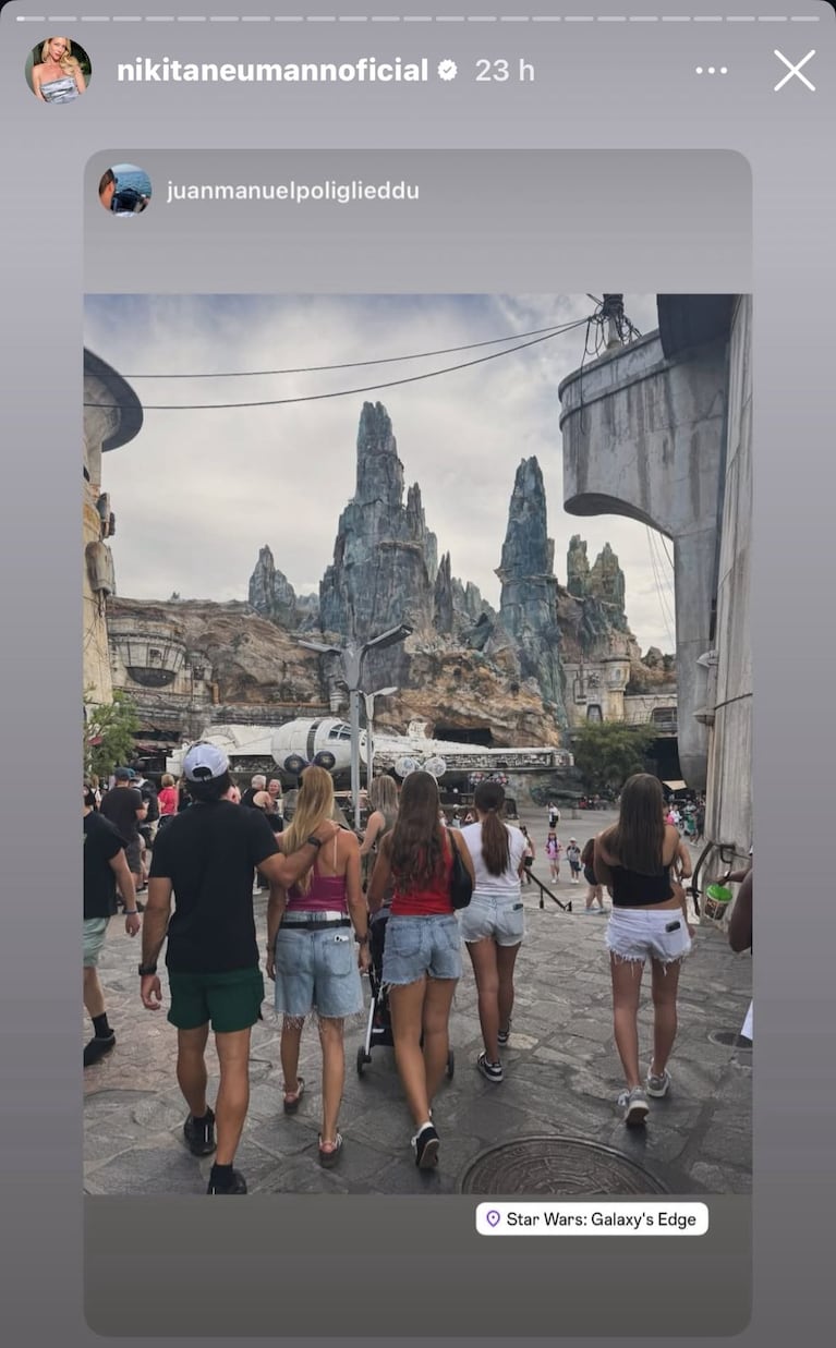 Nicole Nemann, sus hijos y Manu Urcera en Disney (Foto: captura de Instagram).