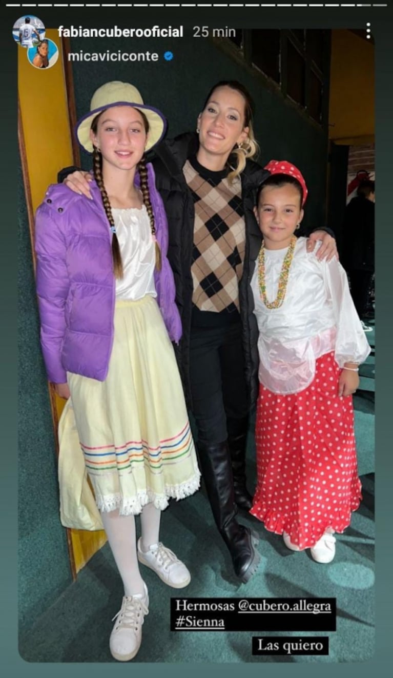 Nicole Neumann coincidió con Fabián Cubero y Mica Viciconte en un acto escolar de sus hijas